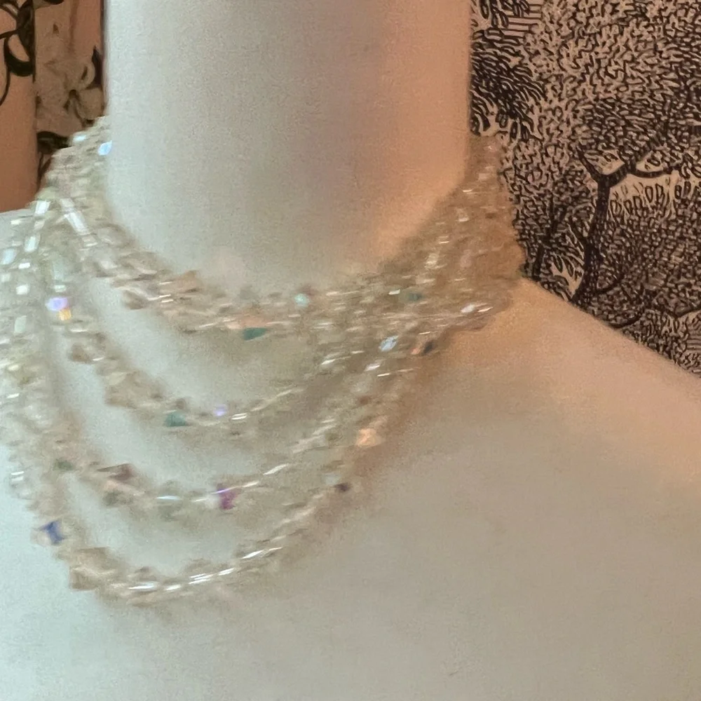 Vintage Aurora beads Five Strand Multi Layer Faceted Striking Elegant Sparkly